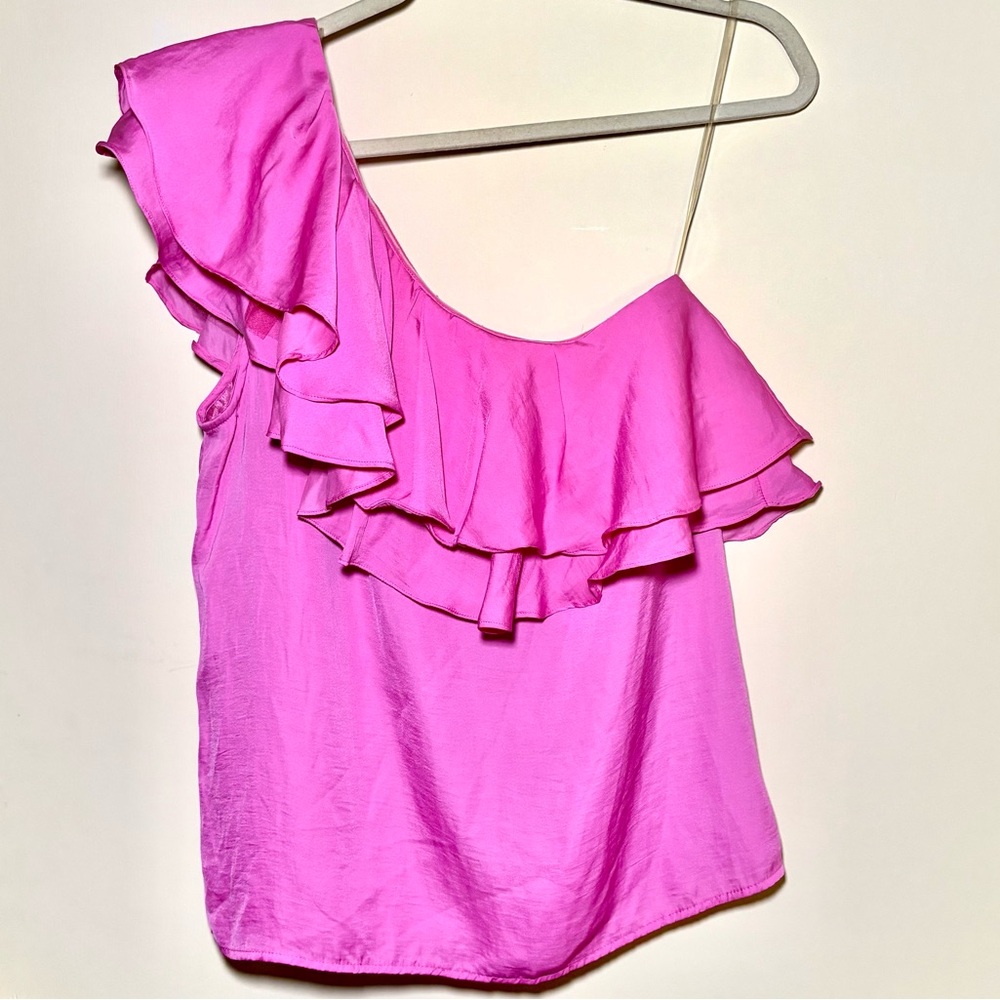 DO+BE Pink Asymmetrical Ruffled Blouse